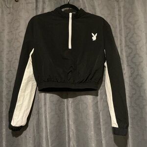 Playboy x Missguided black and white cropped jacket